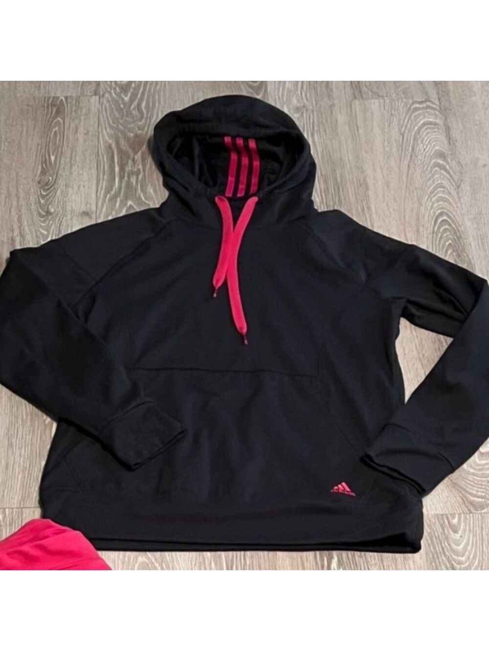 Y2K Adidas Black Pink Fleece Sweatshirt Hoodie L